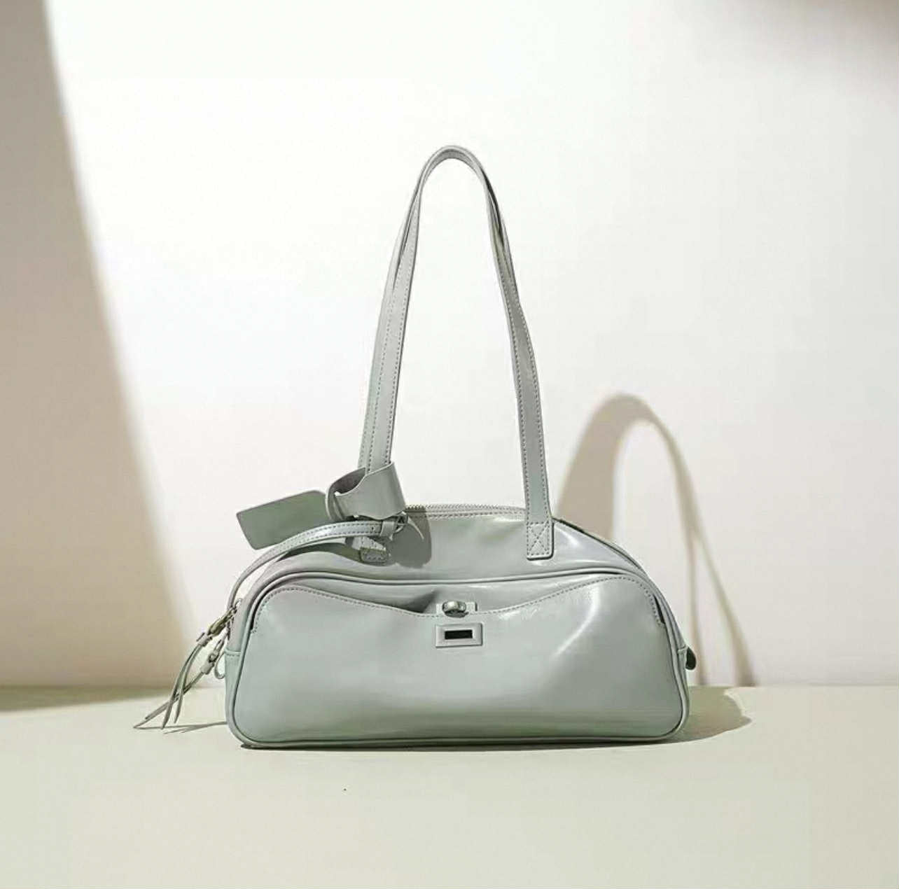 Light Sage Green Bow Accent Shoulder Bag