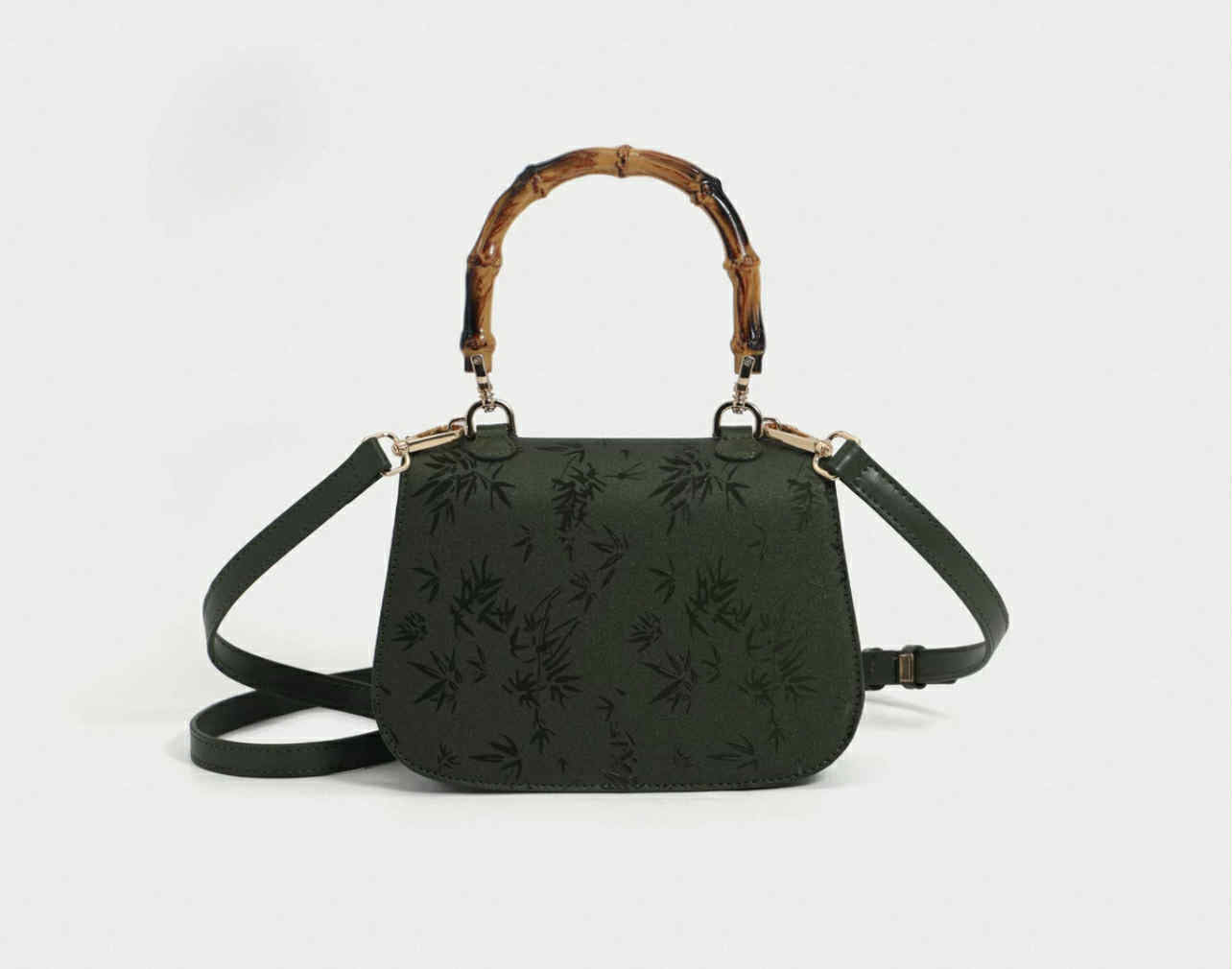 Green Bamboo-Botanical Handle Crossbody