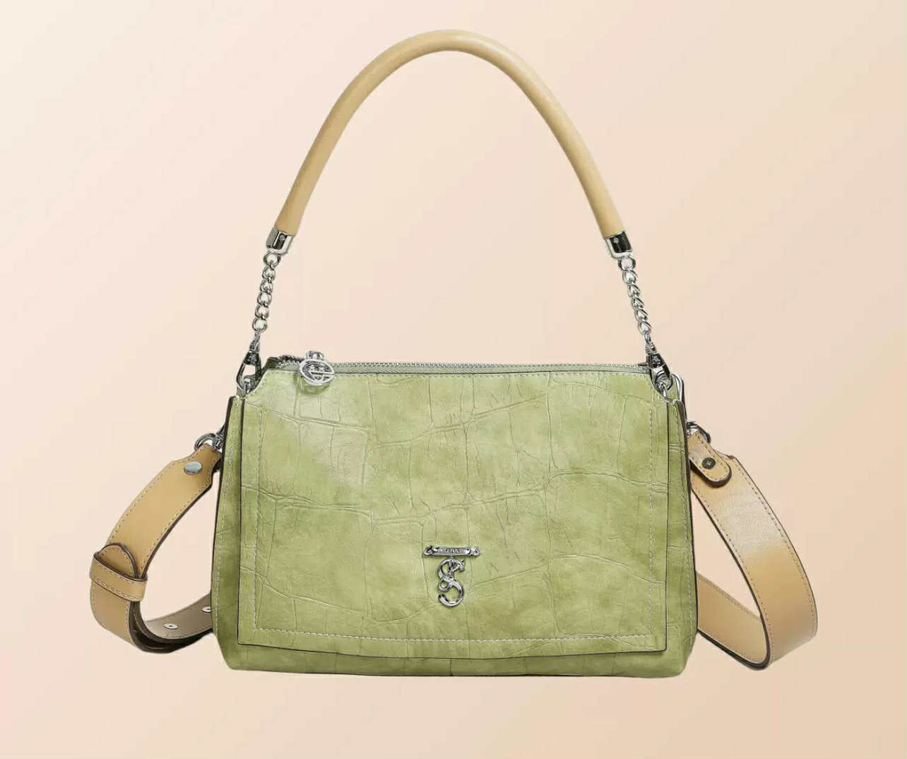 Light Green Croco-Effect Shoulder Bag