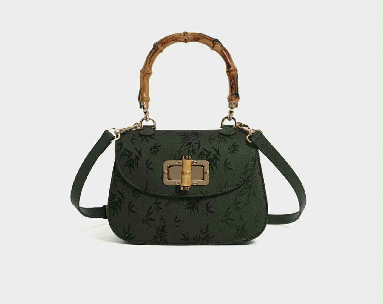 Green Bamboo-Botanical Handle Crossbody