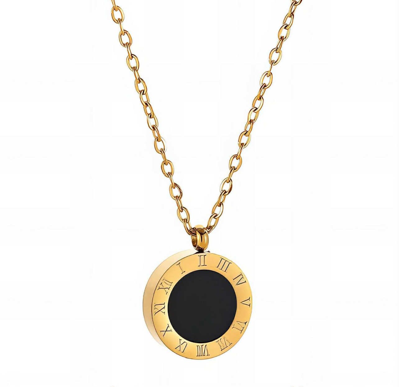 Black and Gold Roman Circle Necklace