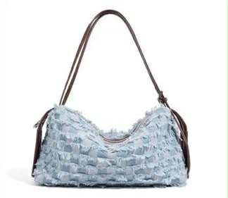 Light Blue Textured Shoulder Bag