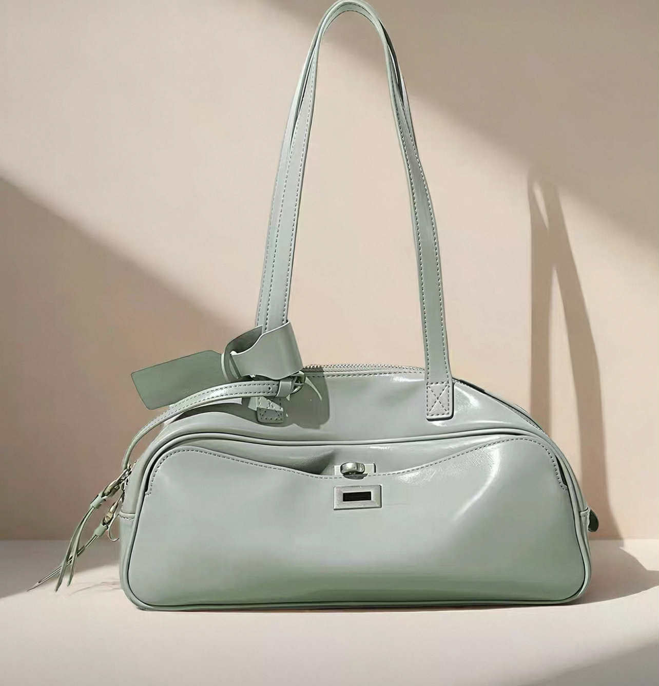 Light Sage Green Bow Accent Shoulder Bag