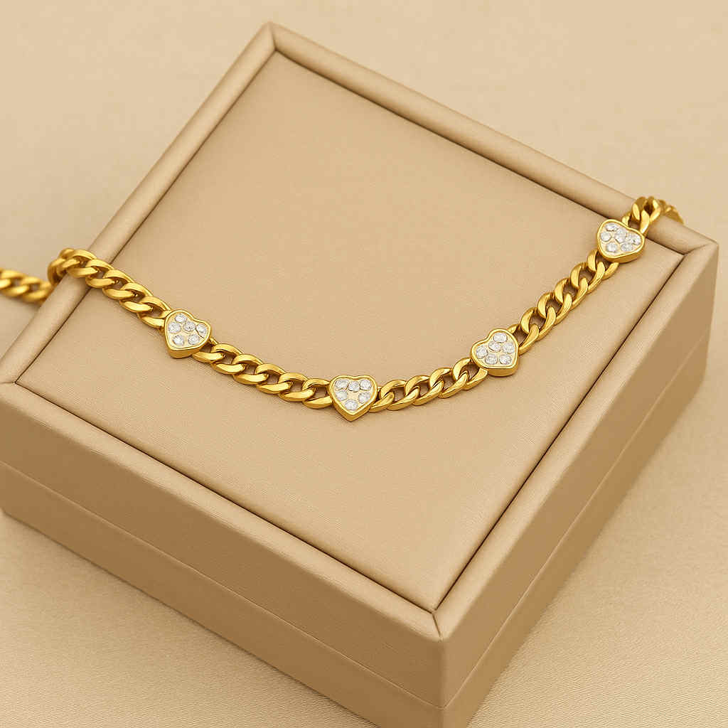 Gold Heart Jewelry Set-Necklace,Bracelet, and Earrings