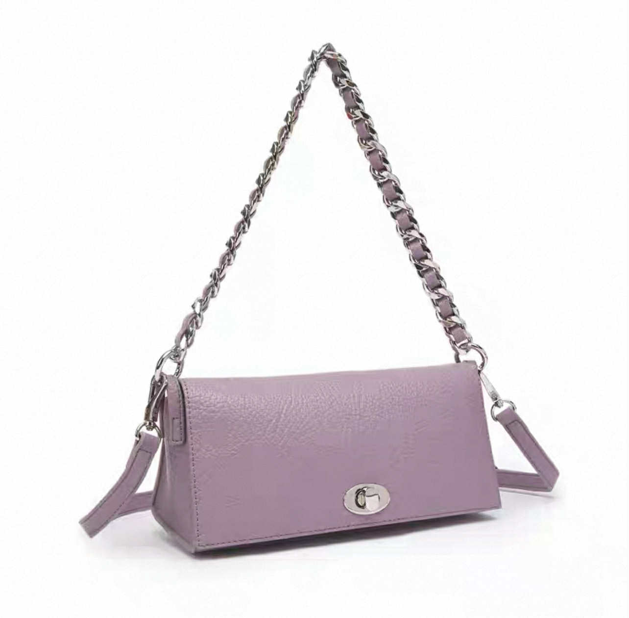 Lilac Shoulder Bag with Silver Chain