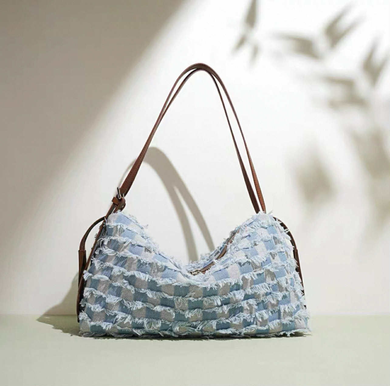 Light Blue Textured Shoulder Bag