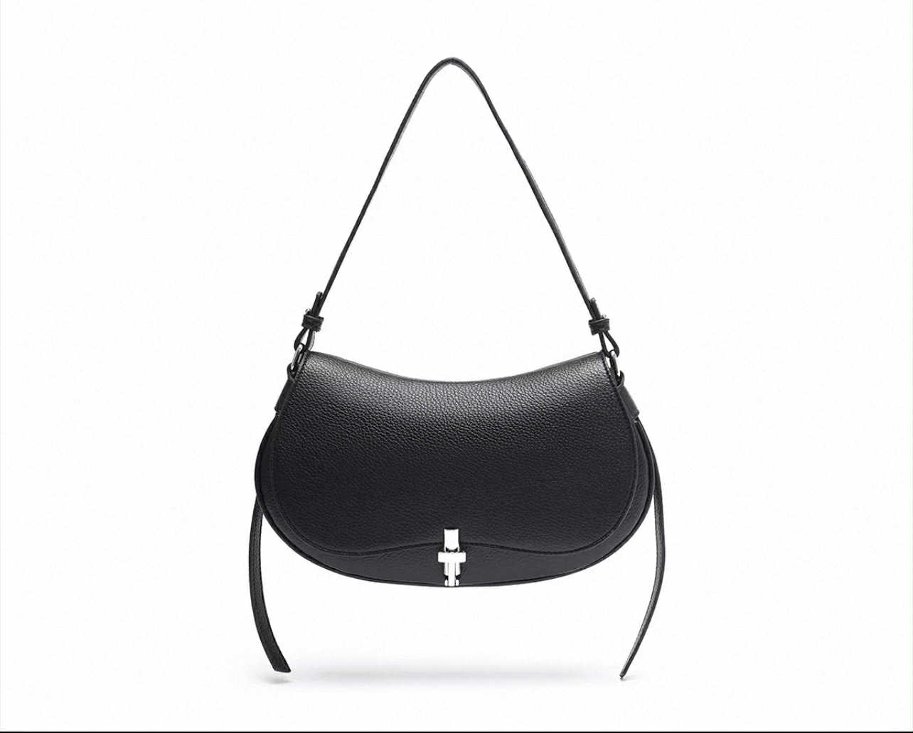 Noir Curve-Black Saddle Crossbody Bag