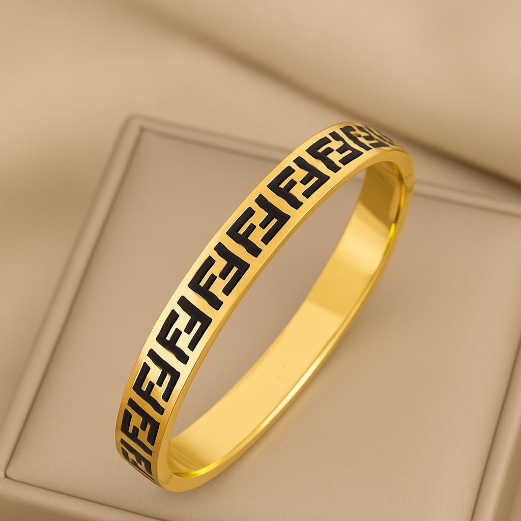 Gold Enamel Monogram Bangle