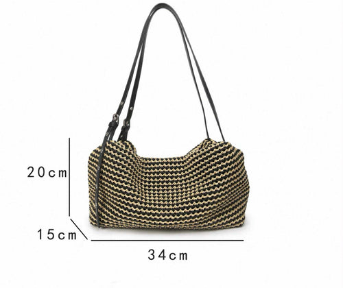 Black & Beige Woven Tote Bag
