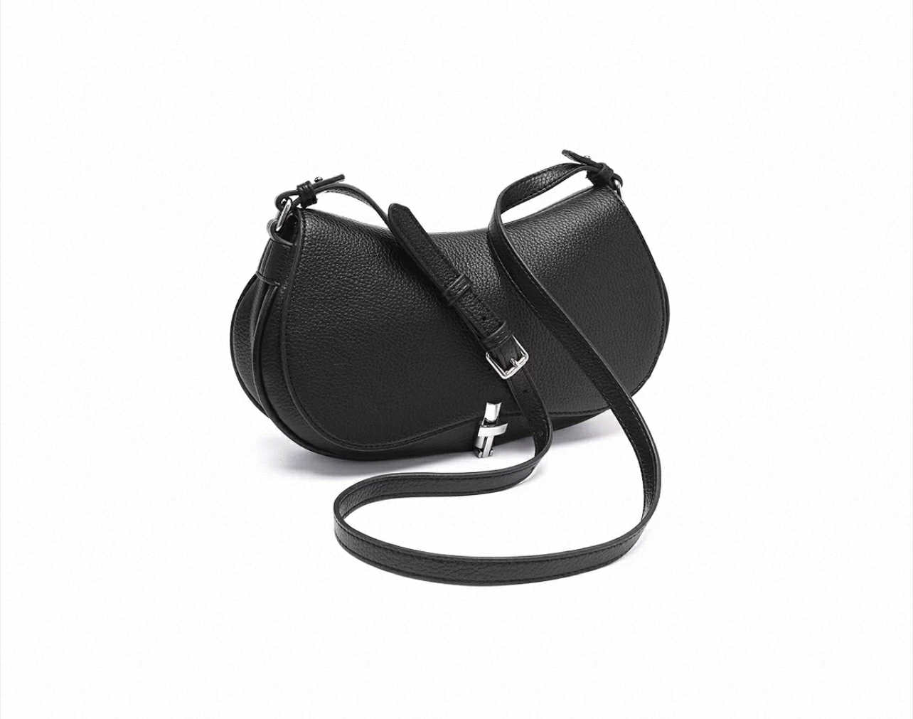 Noir Curve-Black Saddle Crossbody Bag