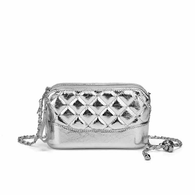 Silver Quilted Crossbody Bag