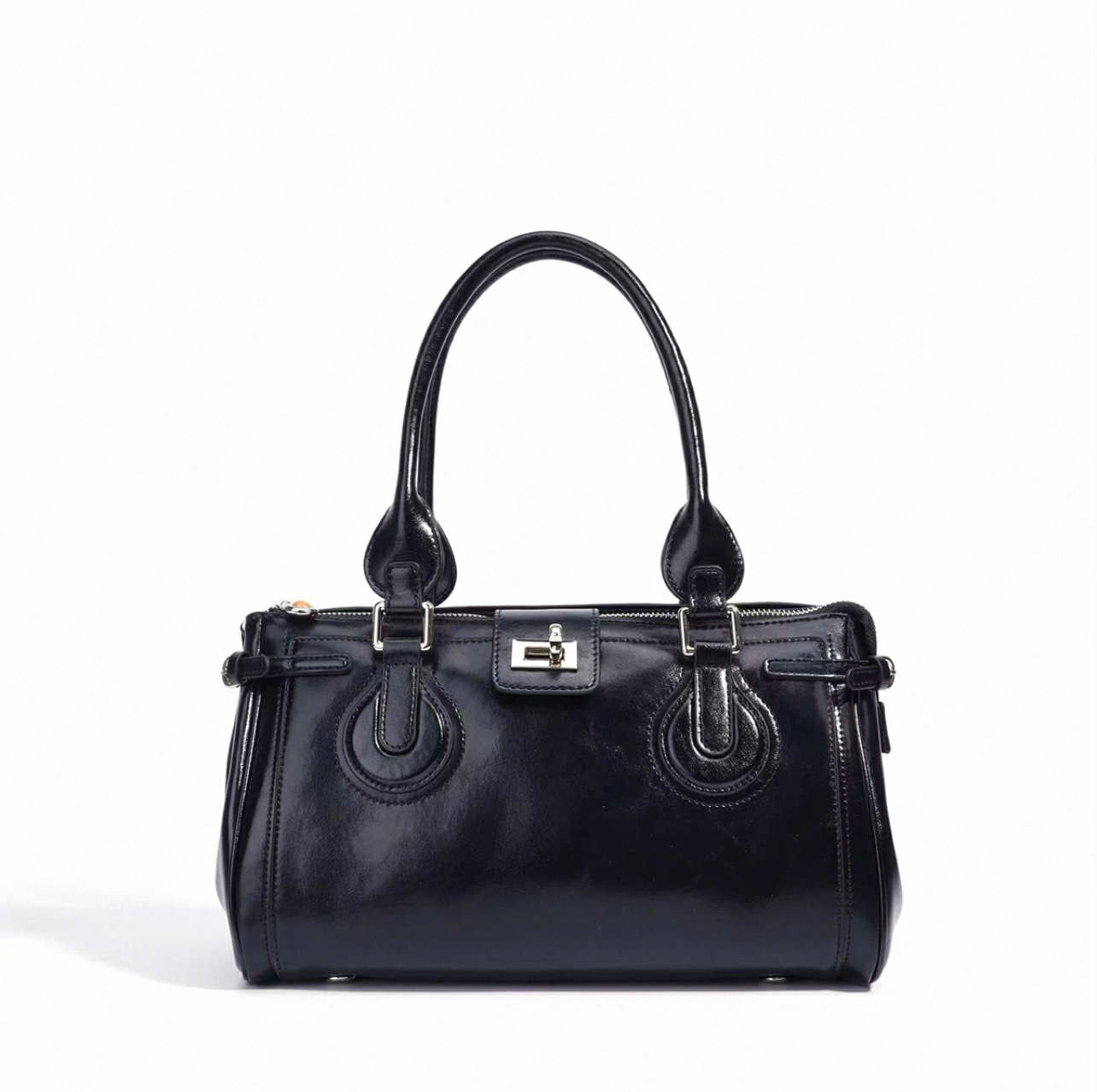 Black Patent Leather Structured Bag