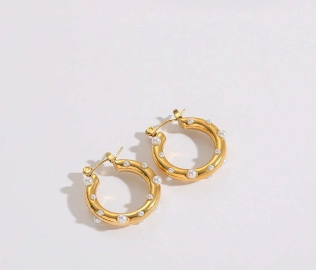 Pearl Accent Gold Hoop Earrings