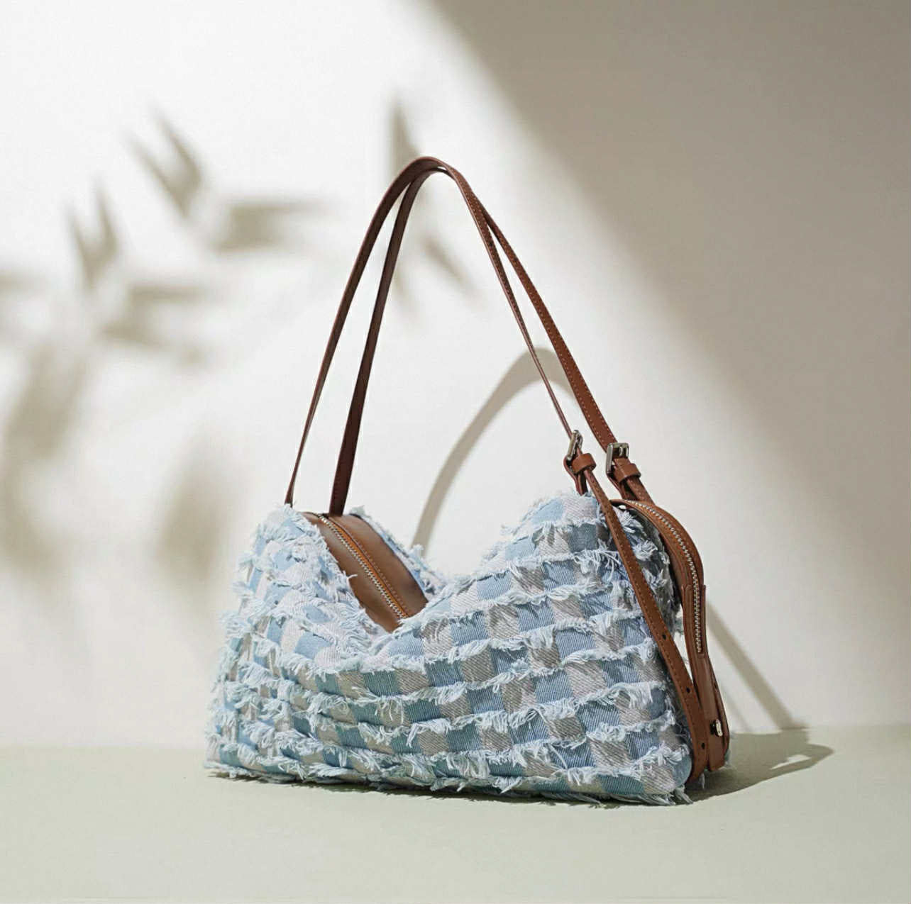 Light Blue Textured Shoulder Bag
