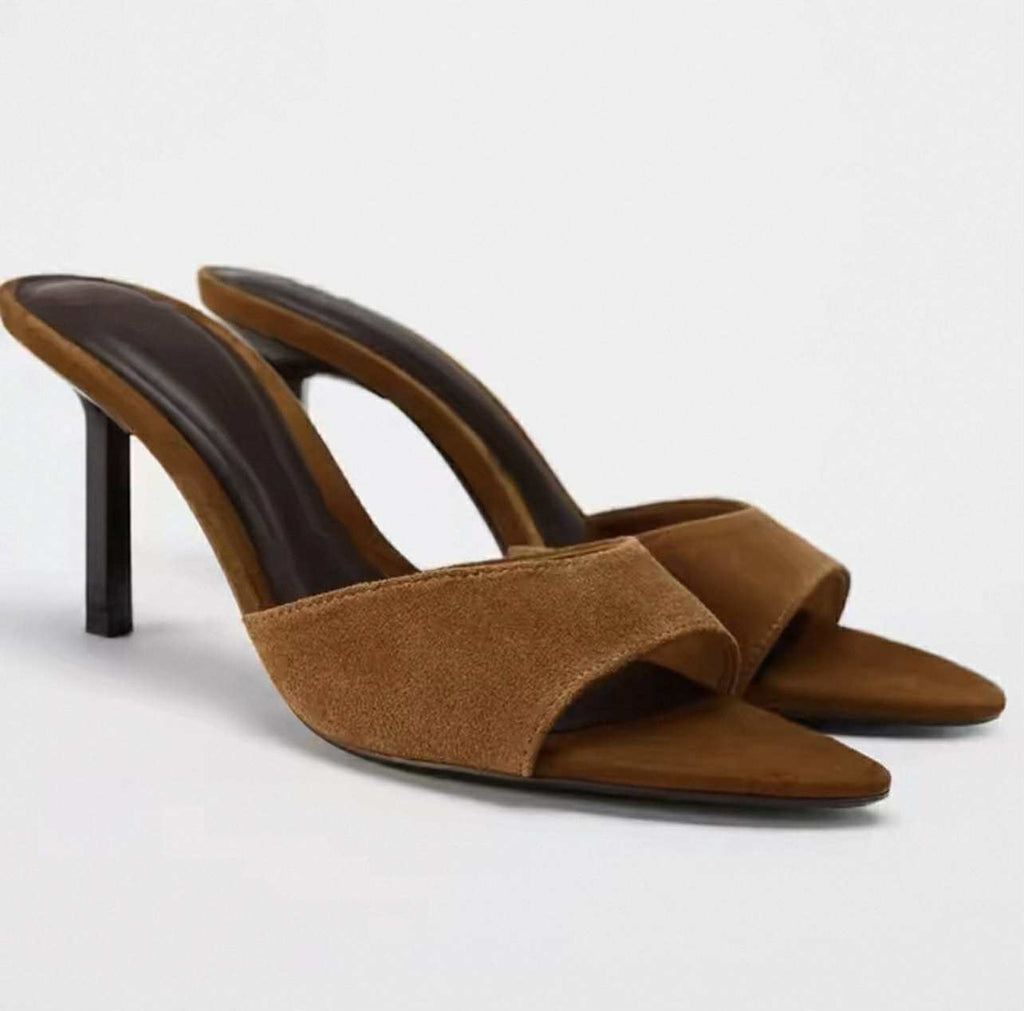 Kl Suede High Heel Mules-Chocolate Brown