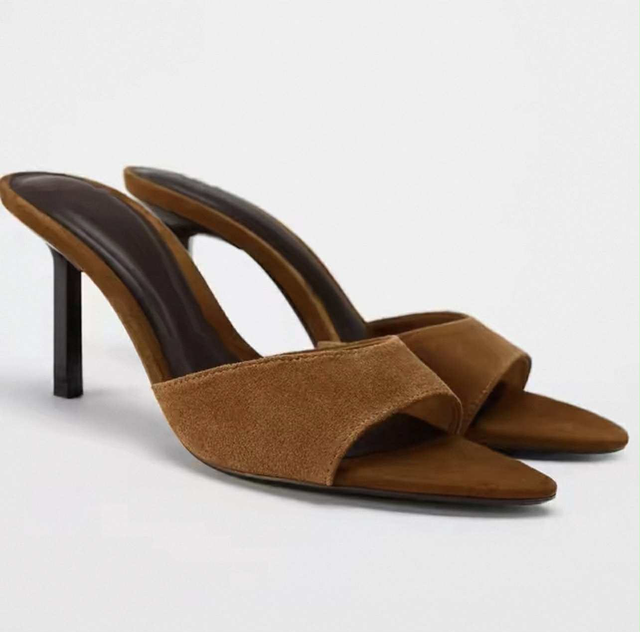 Kl Suede High Heel Mules-Chocolate Brown