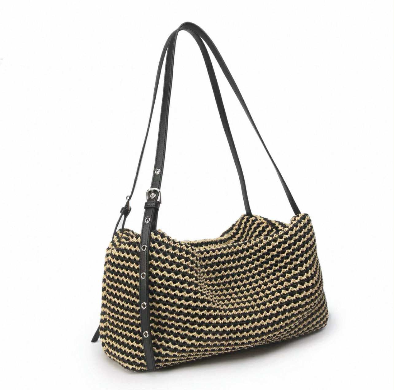 Black & Beige Woven Tote Bag