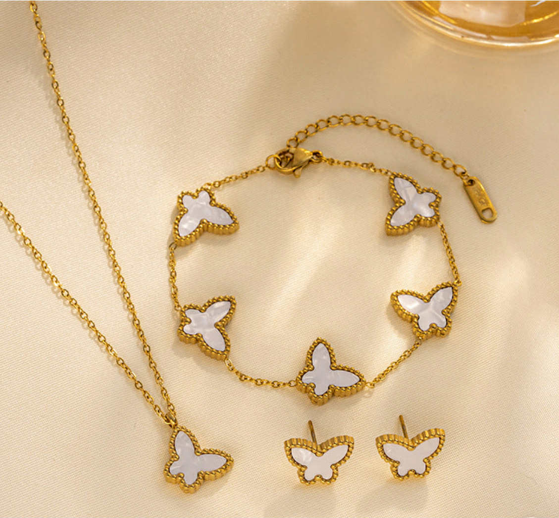White Butterfly Jewelry Set