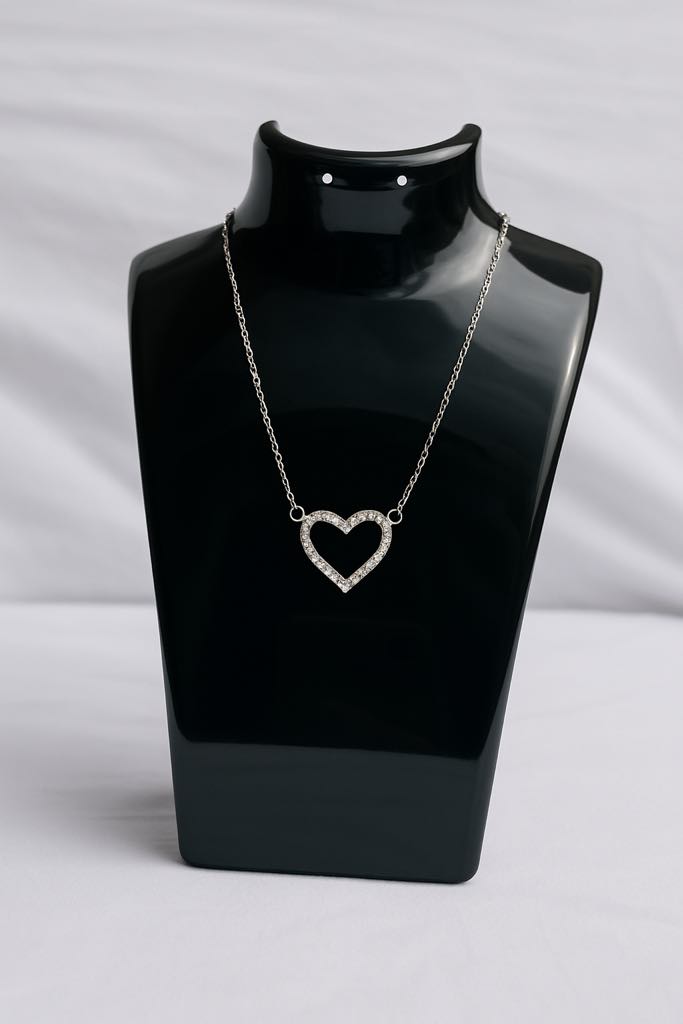 Silver Sparkle Heart -Zircon crystal Necklace