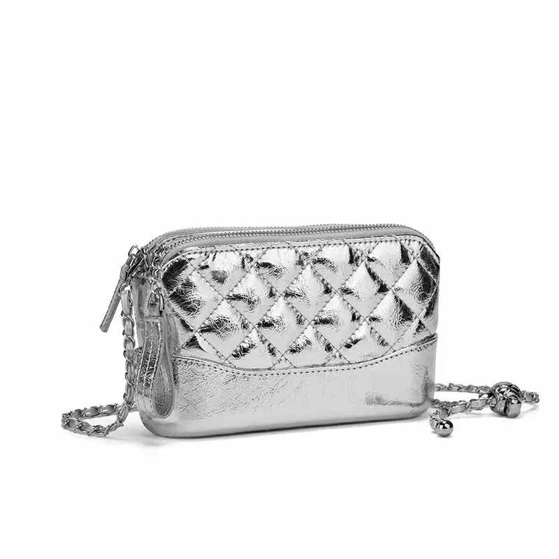 Silver Quilted Crossbody Bag