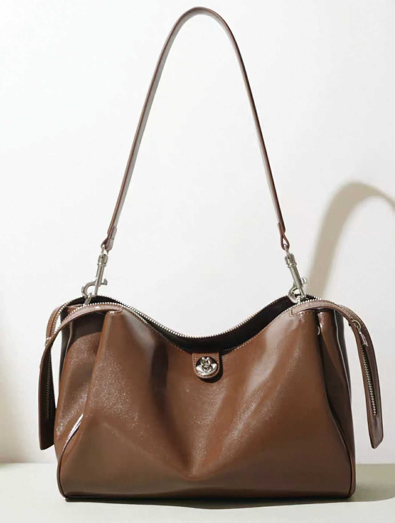 Brown Glossy Shoulder Bag