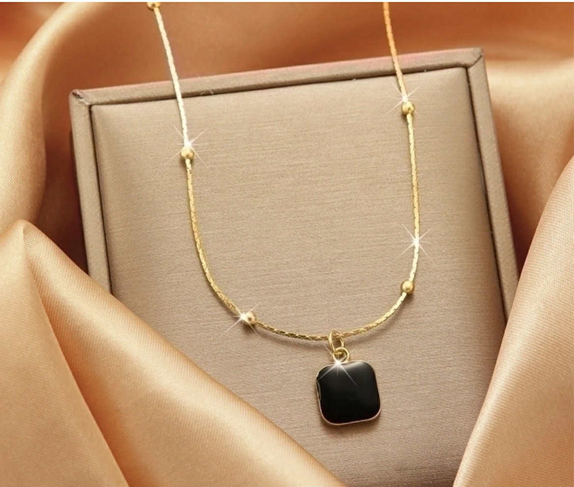 Black Square Pendant Necklace