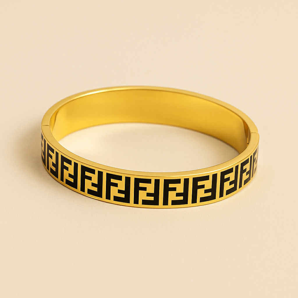 Gold Enamel Monogram Bangle