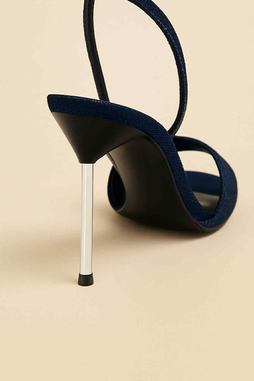 KL Denim Heeled Sandals with Metallic Stiletto