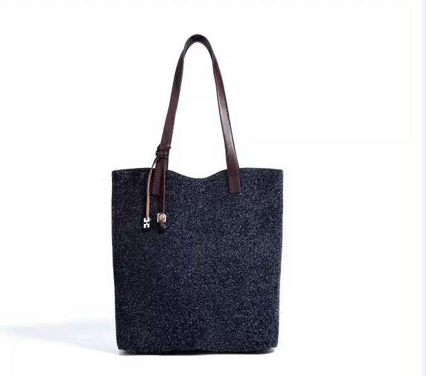 Classic Black Tote With Brown Handles