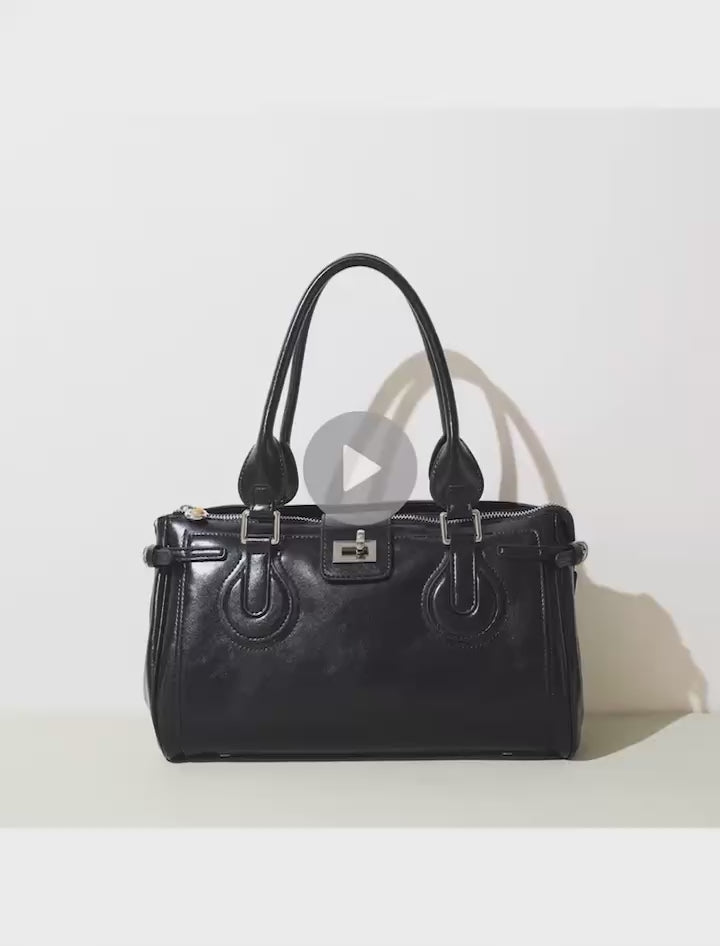 Black Patent Leather Structured Bag